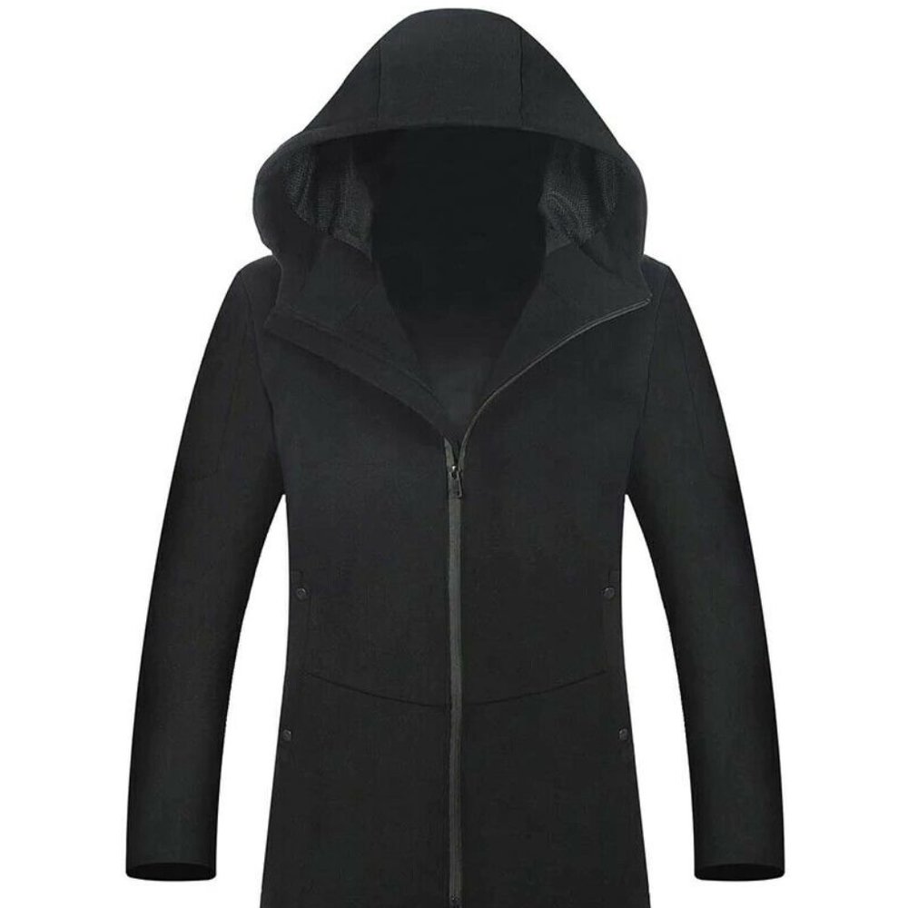 MENS The Wool Maker Hooded Black Wool Coat XS